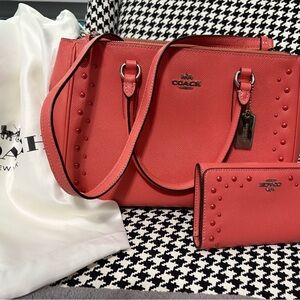 Coach Coral Saffiano Leather Tote with Matching Wallet